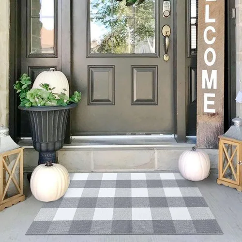 Miniatura 22 de IOHOUZE Alfombra Rayada Gris y Blanca - 27.5" X 43" Tapetes para Puerta Delantera al Aire Libre, Alfombra Lavable para Decoración de Porche