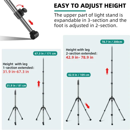 Miniatura 4 de Soporte de luz extensible para fotografía, ajustable de 6.6 pies/6.6 ft de aluminio para viajes, trípode de iluminación de estudio portátil FZS202