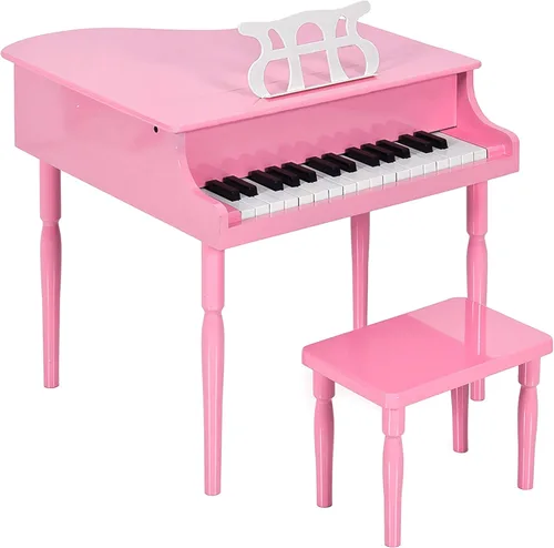 Miniatura 13 de Best Choice Products Juguete clásico de madera para niños de 30 teclas con tapa de piano, banco, estante de música plegable, libro de canciones