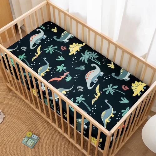 Miniatura 5 de PHF Paquete de 4 sábanas suaves de dinosaurio para cuna, cómodas sábanas transpirables para niños y niñas, 28 x 52 pulgadas, se adapta a colchones