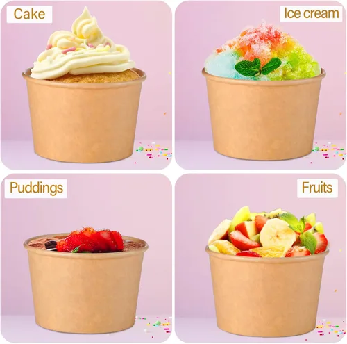 Miniatura 5 de Honeydak 100 tazas de sopa de helado de papel de 5 onzas, cuencos desechables de papel kraft, aperitivos fríos y calientes, yogur, postre, tazas