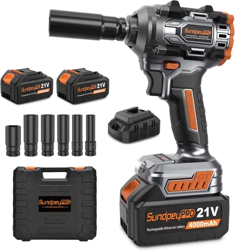 21V Cordless Impact Wrench - 750Ft-lbs(1000N·m) High Torque Brushless Power 1/2 Inch Impact Gun with 2 x 4.0Ah Batteries & 6 Sockets & Fast Charger