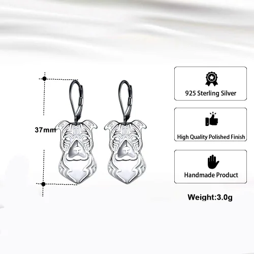 Miniatura 5 de Pit Bull Dog Sterling Silver Necklace Dangle Earrings Set by Ginger Lyne Ears Down Puppy Dog Pet Pendant Box Chain Doggie Animal Paw Print Heart