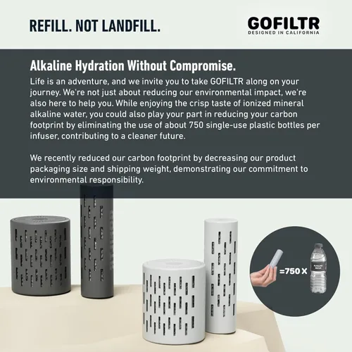 Miniatura 8 de GOFILTR Infusor de agua alcalina de magnesio jumbo - pH 9.5 + Electrolitos para cualquier botella/jarra grande de agua, 300 galones / 3 meses