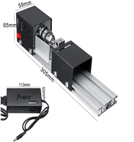 Miniatura 3 de Mini Torno Perlas Pulidora Máquina DIY Mecanizado para Mesa Carpintería Madera DIY Herramienta Torno Estándar Set DC 12V-24V 96W
