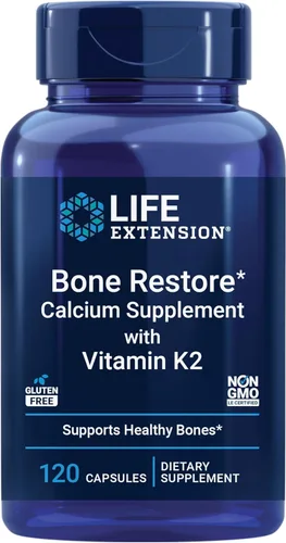 Life Extension Bone Restore con vitamina K2 – Suplemento para la salud ósea para huesos fuertes – 3 tipos de calcio absorbible, vitaminas D3 y K2,