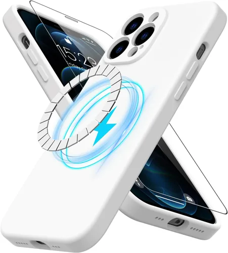Miniatura 47 de DEENAKIN Funda magnética de silicona para iPhone 12 Pro con protector de pantalla, compatible con MagSafe, protección de cámara, funda protectora