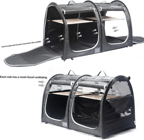 Miniatura 3 de Mispace - Jaula portátil de doble compartimiento para exposición, para gatos, cómoda jaula de viaje para perros con bolsa de transporte, 2