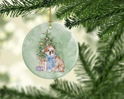 Miniatura 2 de Caroline's Treasures Bulldog, Bulldog inglés #2 y árbol de cerámica adorno colgante para árbol de Navidad, decoración colgante para el hogar