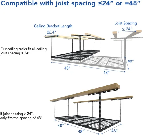Miniatura 4 de FLEXIMOUNTS Pro 4x8 Estante de almacenamiento para el techo del garaje, sistema de organización de almacenamiento ajustable, estantes de Negro