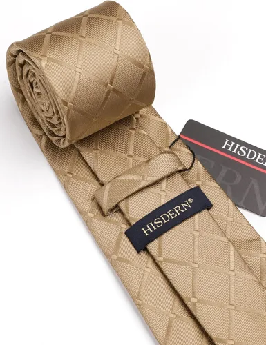 Miniatura 312 de HISDERN Conjunto de corbata a cuadros a cuadros pañuelo tejido clásico formal para hombre corbata y bolsillo cuadrado