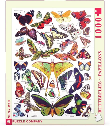 Miniatura 3 de New York Puzzle Company - Vintage Images Butterflies ~ Papillons - Rompecabezas de 1000 piezas para adultos por Adolphe Philippe Millot