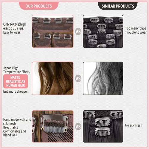 Miniatura 4 de Extensiones de cabello con pinzas, balayage, color marrón oscuro medio a rubio ceniza pálido, juego de 3 piezas, 16 pulgadas, 5.23 onzas, invisible
