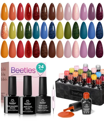 Miniatura 16 de Beetles - Juego de esmaltes de uñas de gel, 20 colores, colección Cozy Campfire Shade, juego de esmaltes de gel naranja, amarillo, verde, marrón