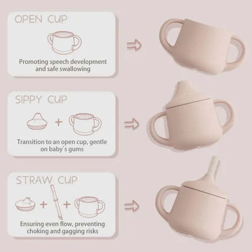 Miniatura 2 de Moonkie Vasos de silicona para bebés Taza de entrenamiento de 3 etapas para bebés y niños pequeños 4 onzas 1 paquete Rubor