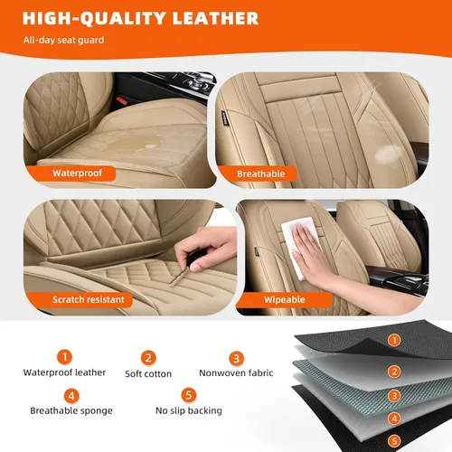 Miniatura 5 de Juego completo de fundas de asiento de automóvil de cuero napa impermeables y transpirables de 2 plazas, aptas para asientos delanteros