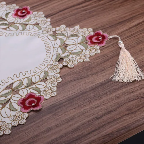 Miniatura 9 de LeLehome - Mantel de encaje bordado con flores color café