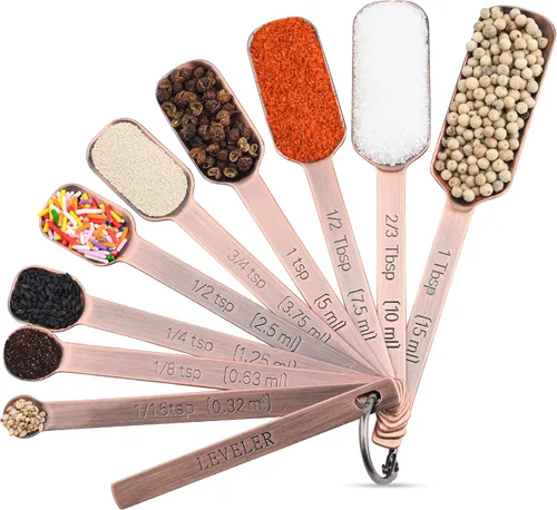 Miniatura 4 de Juego de tazas y cucharas medidoras, juego de tazas y cucharas medidoras de cobre para seco y líquido, taza métrica y de acero inoxidable 7 de EE.