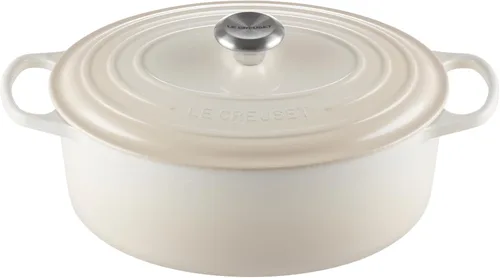 Le Creuset - Olla holandés redonda con tapa de cocina, hecha de hierro fundido esmaltado, de 6.75 cuartos de galón de capacidad, color merengue,