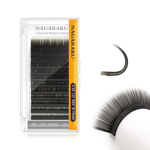 Miniatura 58 de NAGARAKU Extensiones de pestañas elipse con puntas abiertas planas, pestañas individuales de 0.006 in, rizo C, bandeja de mezcla de 0.315-0.591 in