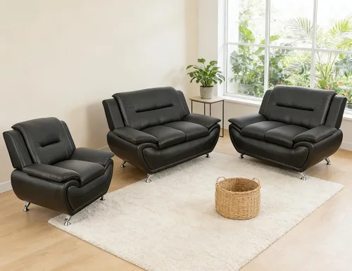 Miniatura 69 de Sofás Seccionales de Cuero, Conjuntos de Muebles de Sala de Estar, 3 Piezas Conjunto de Sofá Moderno para Sala de Blanco crema
