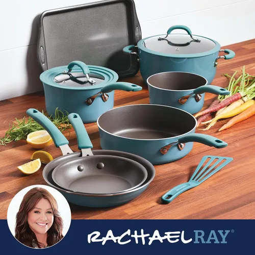 Miniatura 11 de Rachael Ray Cook + Create - Juego de utensilios de cocina antiadherentes de aluminio, 10 piezas, azul agave