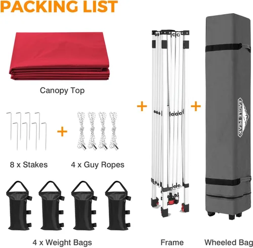 Miniatura 360 de EAGLE PEAK Tienda de campaña desplegable con bolsa de transporte con ruedas, 8 estacas, 4 cuerdas, 4 bolsas de peso, toldo de tienda de campaña