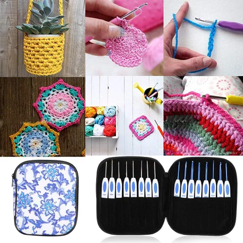 Miniatura 8 de Zerodis Kit de ganchos de ganchillo con estuche, herramienta de tejer de bricolaje, gancho de ganchillo, juego de agujas de tejer de aluminio, juego