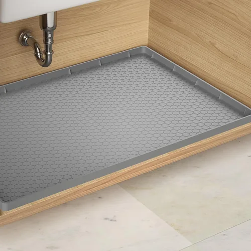 Miniatura 8 de Tapete para debajo del fregadero, tapete impermeable para gabinete de cocina de 34 x 22 pulgadas, forro de silicona flexible para debajo del Beige