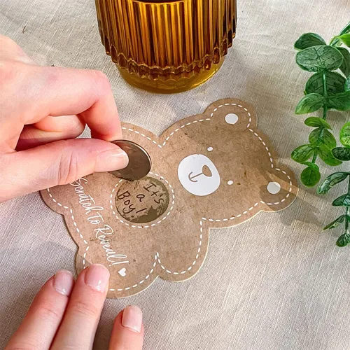 Miniatura 4 de Kate Aspen Rifa de pañales de oso Kraft, bingo y bricolaje para baby shower, juego de rascar (juego de 50), decoraciones de género neutro para baby