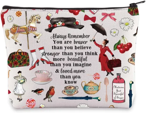 LEVLO Bolsa de maquillaje para cosméticos de Mary Movie Mary Fans Gift You Are Braver Stronger Smarter Than You Think - Bolsa de maquillaje con