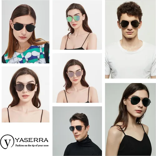Miniatura 5 de Yaserra Lentes de sol de aviador polarizados retro para hombres y mujeres, lente TAC espejada, marco de metal, doble puente con protección UV400