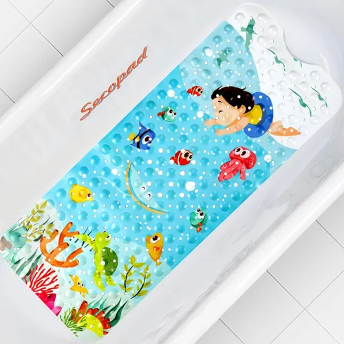 Miniatura 11 de Alfombra de baño antideslizante para bañera y ducha, lavable a máquina, antideslizante, con dibujos animados, con agujeros de drenaje y ventosas