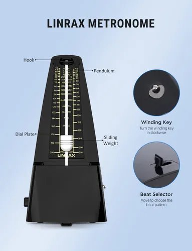 Miniatura 2 de Metrónomo mecánico M1 para piano, guitarra, bajo, ukelele, tambor, violín, saxofón, trompeta y otros instrumentos musicales, ritmo y ritmo de pista