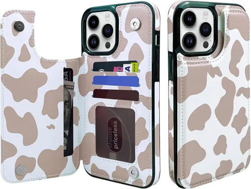 Miniatura 8 de Funda tipo cartera de piel con tapa compatible con iPhone 13 Pro Max de 6.7 pulgadas, para mujeres y niñas con tarjetero y doble cierre magnético