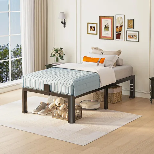 Miniatura 2 de Yitong Angel - Base de cama individual de 14 pulgadas con patas de esquinas redondeadas y agujeros para cabecero, con tope deslizante para colchón