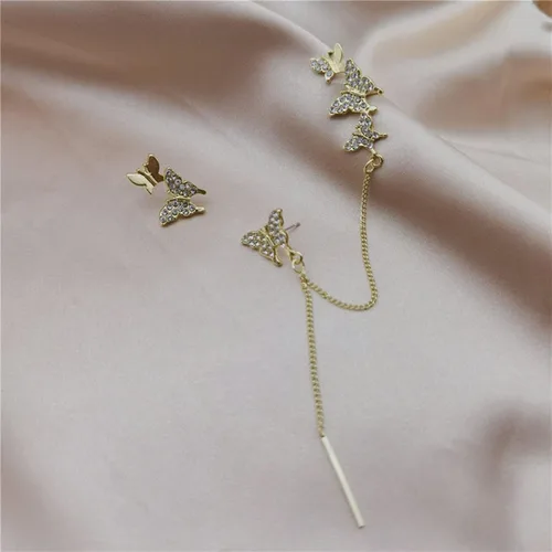 Miniatura 2 de Aretes de mariposa con borlas asimétricas temperamento femenino personalidad clip de orejera aretes de hada joyería de disfraz para adolescentes