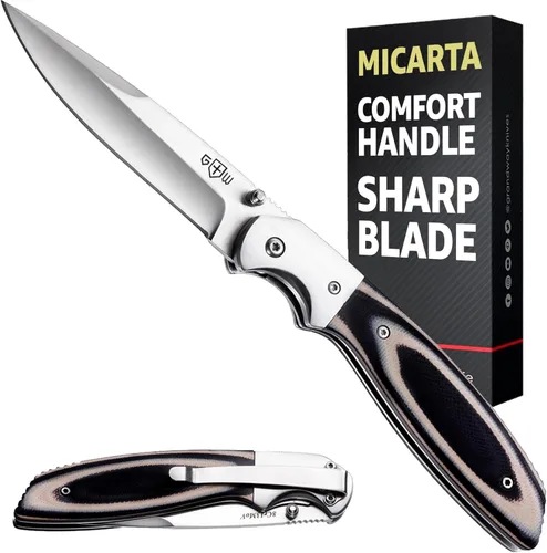 Miniatura 10 de Cuchillo de bolsillo pequeño para hombres – Cuchillo de llavero de 5.7 pulgadas con abridor de botellas – Cortador de cajas – Mango de madera
