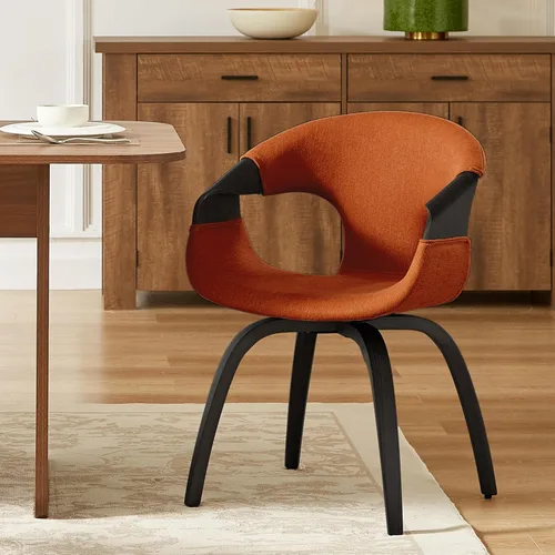 Miniatura 11 de Zouron Silla de comedor moderna de mediados de siglo, silla tapizada de piel sintética con reposabrazos, silla decorativa con patas de madera