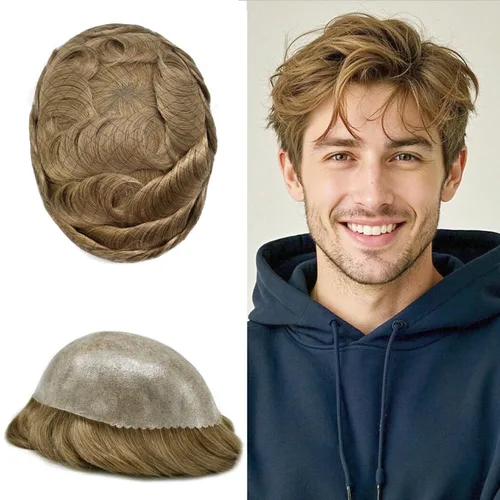 Miniatura 110 de Toupee for Men Hair Piece Real Human Hair Full Poly Skin Mens Toupee Mens Hair System Injected PU Hair System Invisible Hairpiece for