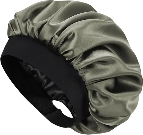 Miniatura 8 de Hat Hut Gorro de satén de seda para dormir para mujer, gorro de pelo para cabello rizado, banda ancha ajustable, doble capa