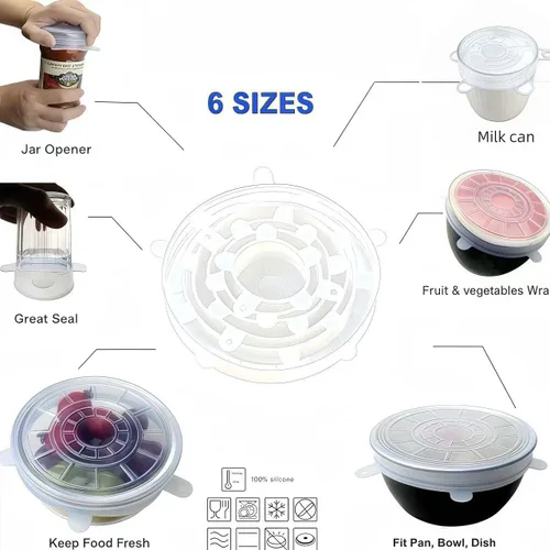 Miniatura 6 de Tapas elásticas reutilizables de silicona para almacenamiento de alimentos en el refrigerador, cubiertas redondas de silicona flexibles para tazones