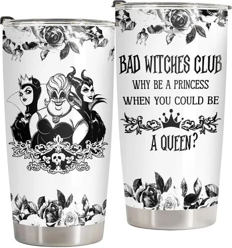 34HD Vaso de 20 onzas con tapa aislada de acero inoxidable Bad Witches Club Why Be A Princess When You Could Be A Queen Goth Witchy Halloween