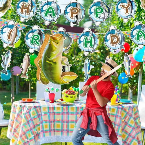 Miniatura 5 de Piñata de pez océano bajo el mar Piñata de pesca para decoración de fiesta de cumpleaños con palo de murciélago y confeti para pesca, pescadores