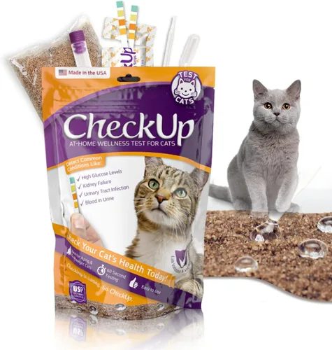 KIT4CAT Kit de chequeo para el bienestar de gatos en casa | Arena hidrofóbica de 2 libras mantiene la orina en la parte superior, 2 tiras de prueba