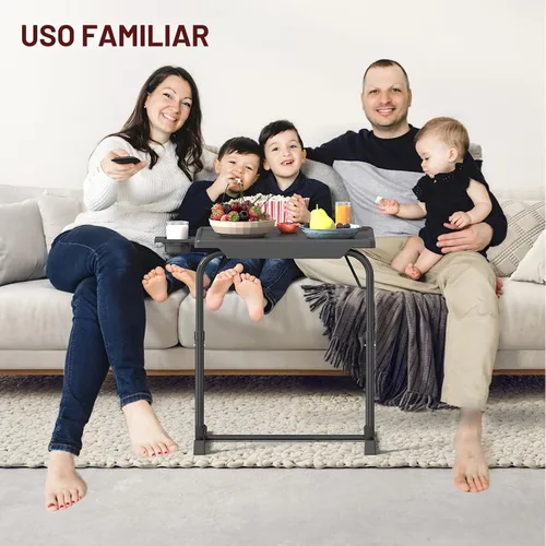 Miniatura 7 de Mesa con bandeja de TV, mesa de comedor ajustable para comer en el sofá con soporte para tazas, escritorio plegable con 6 ajustes de altura y 3