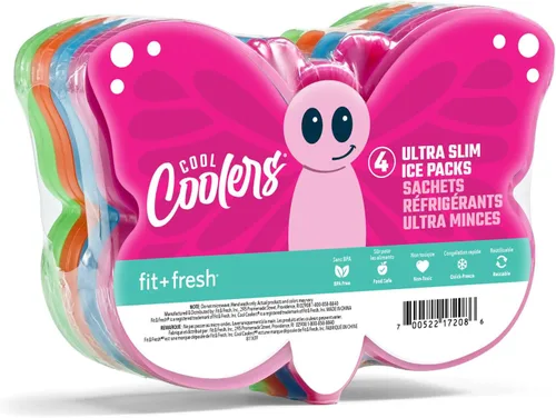 Fit & Fresh Cool Coolers - bolsas de hielo delgadas para loncheras, bolsas y hieleras, formas acuáticas para niños Mariposa (4 unidades)
