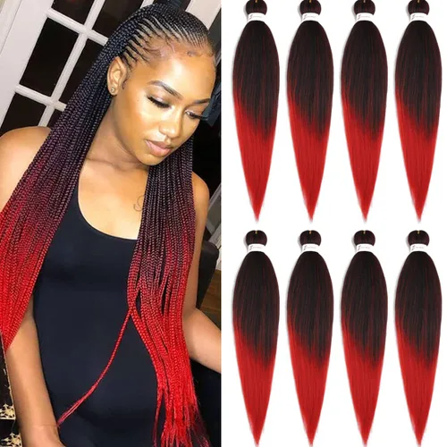 Miniatura 48 de Extensiones de cabello trenzado morado preestiradas, 20 pulgadas, 2 piezas de cabello sintético trenzado para niñas y mujeres, fiesta, disfraz
