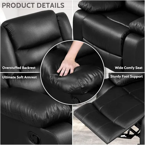 Miniatura 8 de PrimeZone Silla Reclinable Mecedora de Gran Tamaño - Cómoda Silla Reclinable Ancha Lazy Boy con Reposabrazos Acolchados, Sillas Reclinables Manuales