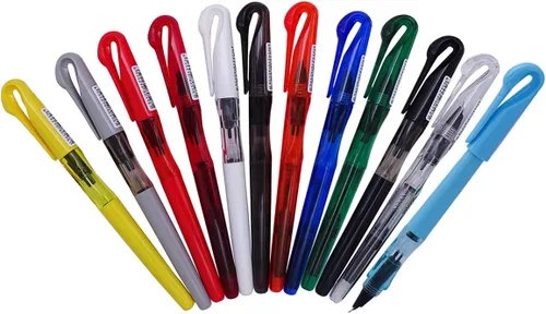 Miniatura 6 de Juego de 12 piezas de plumas estilográficas Jinhao Swan Fude de punta curvada (de fino a ancho) color transparente con estuche desechable